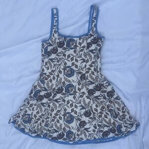 Rachel Zoe Floral Mini Dress Blue White Fit & Flare Square Neck Skater